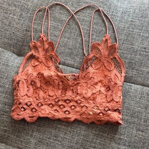 NWOT Free People Lace Floral Bralette in Rust Coral- Size Small